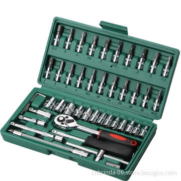 Socket Wrench 46-piece Steel Socket Wrench Set Ratchet Combination V-tool Set Household Car Socket Tool Set